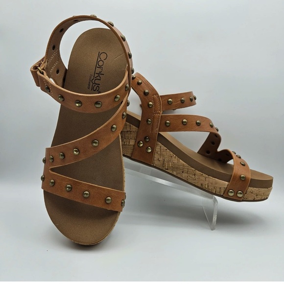Corkys Shoes - Corkys Tan Studded Cork Wedge Sandals - Women's